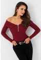 Kadın Bordo Fermuarlı Madonna Yaka Bluz EY2559