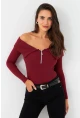 Kadın Bordo Fermuarlı Madonna Yaka Bluz EY2559