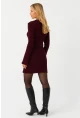 Kadın Bordo İspanyol Kol Triko Mini Elbise YV273