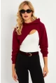 Kadın Bordo Kapüşonlu Crop Sweatshirt  TF03
