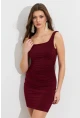Kadın Bordo Kare Yaka Büzgülü Mini Elbise FRY2308