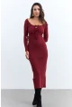 Kadın Bordo Kaşkorse Maxi Elbise EY1513