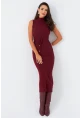 Kadın Bordo Kaşkorse Maxi Elbise EY2924