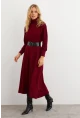 Kadın Bordo Kemerli Balıkçı Yaka Elbise MKSD992