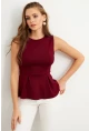 Kadın Bordo Kolsuz Peplum Bluz FLU7257