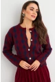 Kadın Bordo-Lacivert Düğme Detaylı Hırka ELT12022