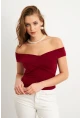 Kadın Bordo Madonna Yaka Crop Bluz VA101