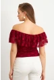 Kadın Bordo Madonna Yaka Dantel Bluz MTK13549