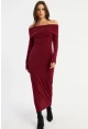 Kadın Bordo Madonna Yaka Maxi Elbise LİK10