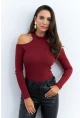 Kadın Bordo Omuzları Açık Kaşkorse Bluz EY2590