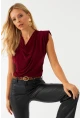 Kadın Bordo Omuzları Vatkalı Degaje Bluz ELT3234