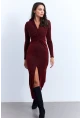 Kadın Bordo Omuzları Vatkalı Simli Şık Midi Elbise MON139