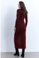 Kadın Bordo Omuzları Vatkalı Simli Şık Midi Elbise MON139