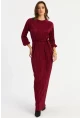 Kadın Bordo Pilise Maxi Elbise MGÇ192