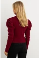 Kadın Bordo Prenses Kol Balıkçı Yaka Triko Bluz SF2555