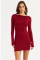 Kadın Bordo Sırt Dekolteli Mini Elbise HOR36