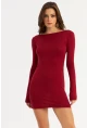Kadın Bordo Sırt Dekolteli Mini Elbise HOR36