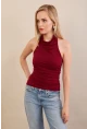 Kadın Bordo Sırtı Açık Drapeli Bluz FRY2314