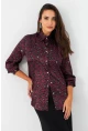 Kadın Bordo-Siyah Leopar Desenli Saten Gömlek MRAD5901-1