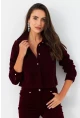 Kadın Bordo Taş Düğmeli Kadife Gömlek Ceket CAR1075