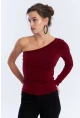Kadın Bordo Tek Kol Bluz HOR37