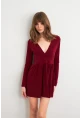 Kadın Bordo V Yaka Mini Elbise LİK17