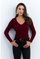 Kadın Bordo V Yaka Triko Bluz YV284