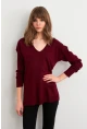 Kadın Bordo V Yaka Triko Kazak YİL549