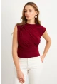 Kadın Bordo Yarım Balıkçı Desenli Bluz LPP1205