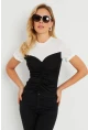 Kadın Büzgülü T-Shirt Bluz Siyah-Beyaz KS117