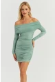 Kadın Çağla Yeşili Büzgülü Madonna Mini Elbise MON1118