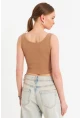 Kadın Camel Çıtçıtlı Crop Bluz YDF103