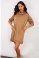 Kadın Camel Degaje Yaka Triko Mini Elbise YV73