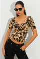 Kadın Camel Desenli Bluz LPP1224