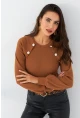 Kadın Camel Düğme Aksesuarlı Kaşkorse Bluz MEY2946