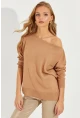 Kadın Camel Düşük Omuz Triko Bluz YZ617