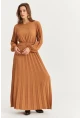 Kadın Camel Kemerli Plili Maxi Elbise ALZ500
