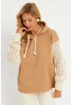 Kadın Camel Kolları Ajurlu Kapüşonlu Sweatshirt YLE12