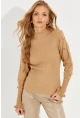 Kadın Camel Kolları Ajurlu Triko Bluz SMT218