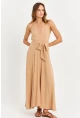 Kadın Camel Kruvaze Bürümcük Maxi Elbise EY3053