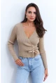 Kadın Camel Kruvaze Büzgülü Simli Bluz KED173