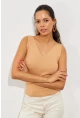 Kadın Camel Merdiven Yaka Triko Bluz YV83