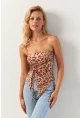 Kadın Camel Önü Büzgülü Leopar Crop Bluz MON137