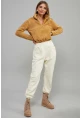 Kadın Camel Önü Fermuarlı Crop Peluş Sweatshirt DA85