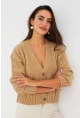 Kadın Camel Saç Örgülü Hırka YV295