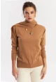 Kadın Camel Şal Aksesuarlı Triko Bluz YV286