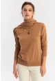 Kadın Camel Şal Aksesuarlı Triko Bluz YV286