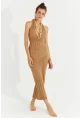 Kadın Camel Sırtı Açık Triko Maxi Elbise SF2505