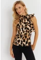 Kadın Camel-Siyah Boyun Bağlamalı Leopar Desenli Bluz EY2890