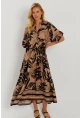 Kadın Camel-Siyah Desenli Salaş Maxi Elbise GÇ166